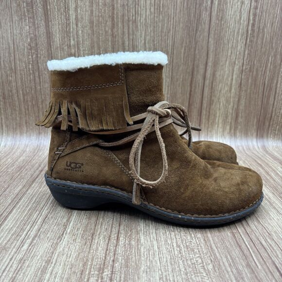 UGG Australia Gaviota Winter Ankle Boots  Womens Size 8 EU 39 Brown Leather Wool - Picture 1 of 8